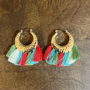 Gold tassel hoop earrings